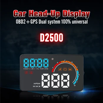 D2500 Nauja Universali HUD OBD2 Automobilių Head Up Display GPS Automobilio Greitis Projektorius Transporto priemonės priekinio Stiklo OBD Spidometras Apsaugos Signalizacijos