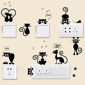 juoda katė, telefono dekoro Jungiklis Lipdukas sienų lipdukai vaikų kambario, miegamojo namų dekoro 