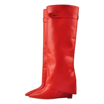 2022 Naujo Stiliaus moteriškos Kelnės Batai Juoda Raudona Pleišto Kulniukai Rudenį, Žiemą Aukštakulnius Didelis Dydis 35-46 Moters Knee-high Boot