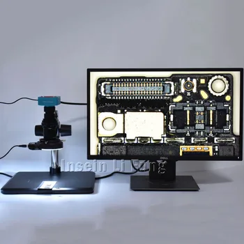 28MP HDMI USB Mikroskopo Vaizdo Kamera+10X-200X Zoom C-mount Objektyvas Darbinis Atstumas 100mm-150mm+144 LED Šviesos+Laikiklis Workbench