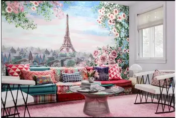 3d tapetai High-end pasirinktinius nuotraukų freskos Europos fantazijos Paryžiaus Eifelio Bokštas gėlės 3d sienų freskomis tapetai už kambarį