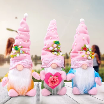 3PC Valentino Diena Papuošalai Gnome Top Hat Pearl Gėlių Beveidis Lėlės Dovana Audinio Lėlės Miško Vyresnio amžiaus Apdaila