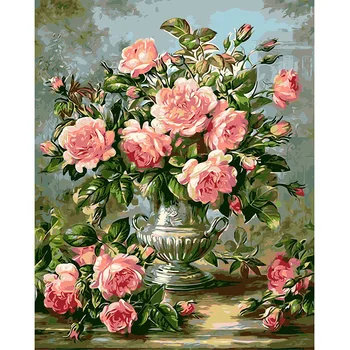 50×40cm Tapybos Numeriai Romantiška Roseflower Akrilo Dažai Pagal Skaičių Rinkiniai Suaugusiųjų Handpainted Piešimo Ant Drobės Namų Dekoro