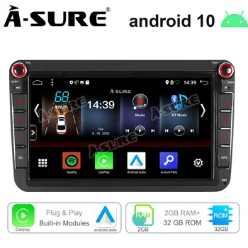 A-Tikri, 2 Din 8 10 Colių Android Automobilio Radijo CarPlay WIFI BT GPS Navigacija, VW Golf 5 6 MK Polo 6r Passat B6 Tiguan Touran SKODA