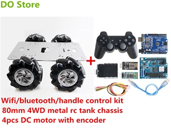 AR Parduotuvėje Wi-fi/Bluetooth/Rankena Kontrolės 4WD Metalo RC Robotas Bakas, Važiuoklė Rinkinys 80mm Mecanum Omni Varantys 12V DC Motor 