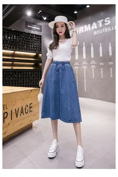 Aukštos juosmens siūlės džinsinio vidutinio ilgio sijonas padalinta skėtis sijonas sijonas prarasti didelio dydžio 200 kg pavasario 2021