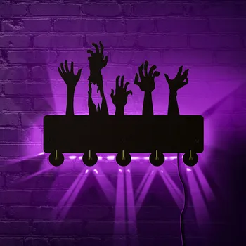 Baisu Zombie Rankas Iš Kapo prisikėlęs iš Numirusių Raktas Kablys Stovo, Su LED Apšvietimu Šiuolaikinės Prieangis Organizatorius Helovinas Sienų Dekoras