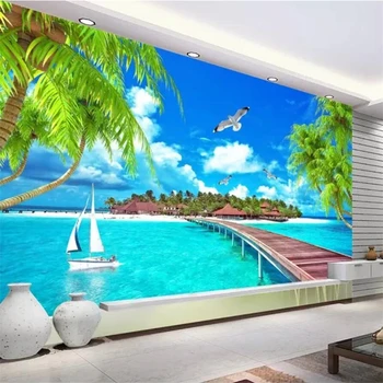 beibehang papel de parede Užsakymą tapetai 3d freskos Maldyvai beach kokoso medžio Egėjo TV fono sienos kambarį tapetai