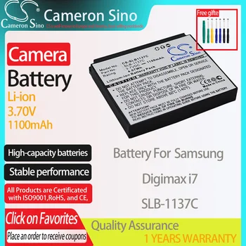 CameronSino Baterija Samsung Digimax i7 tinka Samsung SLB-1137C Skaitmeninio fotoaparato Baterijas 1100mAh 3.70 V Li-ion Juoda
