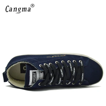 CANGMA Prabangos Prekės Originalus Dizainerio Batai Platformos Sportbačiai Moterims, Tamsiai Mėlynos Laisvalaikio Bateliai Vidurio Karvės Suede Moterų Avalynė