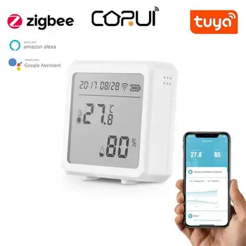 CORUI Tuya ZigBee Smart Home Temperatūros Ir Drėgmės Jutiklis Gali Siųsti pavojaus Signalas Naudojamas Su Alexa, Google Asistentas