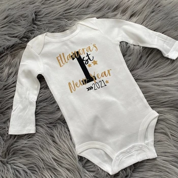 Custom Baby Shower Dovanų Baby Kūdikių Marškinėliai Tee Asmeninę Pirmą Naujų Metų blizgučiai bodysuit baby girl/boy 2021 apranga