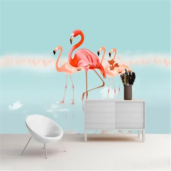 Custom Sienų Tapetai Mažų Šviežių Animacinių Filmų Gyvūnų Flamingo Apdailos Fone Sienų Tapyba