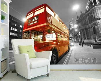 Custom Šiuolaikinės Tapetai, Londono Autobusų ir Pauliaus Katedros Freskos už Sofa-lova, Gyvenamasis Kambarys, TV Foną, Namų Dekoro Tapetai