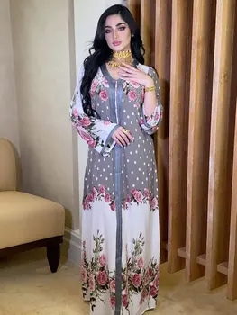 Gėlių Abaja arabų Ilga Suknelė Moterims Spausdinti Nerijos Apipjaustymas Musulmonų Maroko Kaftan Islamas Dubai Saudo arabijos Įlankos Jalabiya Atsitiktinis Skraiste