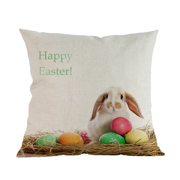 Happy Easter Bunny Rabbit Spalvinga Kiaušiniai Lino Mesti Pagalvės užvalkalą Festivalis Namų Sofos, Kėdės, Dekoratyvinė Pagalvėlė Padengti 45x45cm