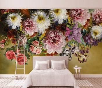 Individualizuotos fono sienos, rankomis dažyti rožių gėlių miegamąjį kambarį fono sienos freskos tapetai, freskos 3d tapetai sienos