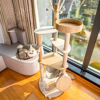 Katė laipiojimo rėmas big cat all-in-one cat rėmo katę medžio katė šokinėja platforma sizalio kačių bokštas, 5 aukštų katė laipiojimo rėmas