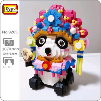 LOZ 9265 Gyvūnų Pasaulyje Pekino Operos Panda Sėdi Lėlės, Crown, Ventiliatoriaus Modelis Mini Diamond Blokų, Plytų Pastatas Žaislas Vaikams ne Lauke