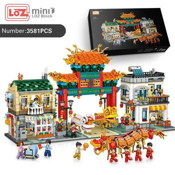 LOZ Mini Blokai Chinatown Statybinės Plytos Pasaulio Architektūros Modelis Žaislas Vaikams Dovanos Vaikams kyla Chinatown 1030