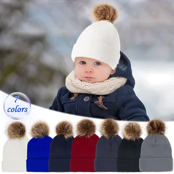 Mada Vaikams, Rudenį, Žiemą Kepurės Berniukai Ir Mergaitė Megzti Beanies Kepurės Plaukų Kamuolys Žiemos Šiltos Kepurės 7 Spalvų