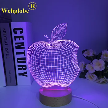 Mediniai Apple Spalvų Apvalaus Pagrindo 3D Stalo Lempos LED Akrilo Touch Pereiti į Nakties Šviesos Vaikams Dovanų Naktiniai Holograma Dekoro Šviesos