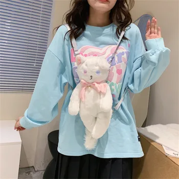 Moterų Mielas kuprinė moteriška 2022 nauja mergina mados pliušinis lėlės pečių maišą Japonų animaciją kačių crossbody krepšys