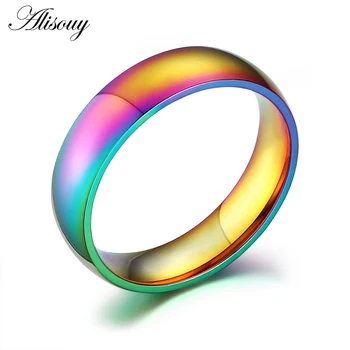 Paprastas Dizainas akinimo Spalvinga vaivorykštė Žiedai Aukščiausios Kokybės Nerūdijančio Plieno Žiedas Vyrai, moterys, poros pirštų žiedas