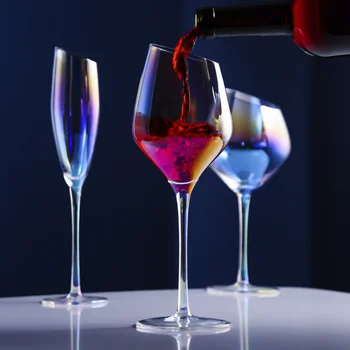 Putojantis Jonų Implantavimas Rainbow Crystal Vyno Taurė Vestuves Išgerti Puodelį Spalvingas Perlų Šampanas Fleita Bordo Bordo Goblet