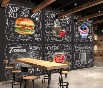 Ranka-dažytos lentos, kavinė kepyklų įrankiai 3D fone sienų apdaila, tapetai freskomis