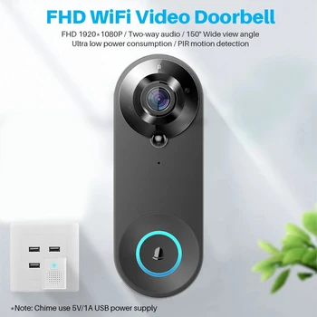 Smart Video Belaidį durų skambutį Kamera 1080P WiFi Video Domofonas Durų Bell Kamera, Dviejų krypčių Garso Atsargų Home Security Priedai