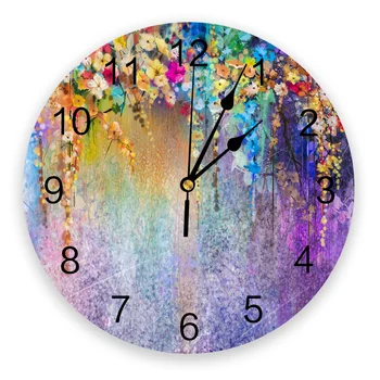Spalvų Gėlių Akvarelė Dizaino Sieniniai Laikrodžiai Tyli Namo Kavinė Biuro Sienų Dekoras Laikrodžiai už Virtuvės Sienos Meno Dideli Sieniniai Laikrodžiai 25cm
