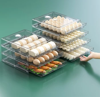 Talpinimo Šaldytuve Koldūnai Dėžutė Dėklas Virtuvės Maistą Šviežią dėti vieną ant kito Organizatorius Plastiko Konteinerį su Dangčiu