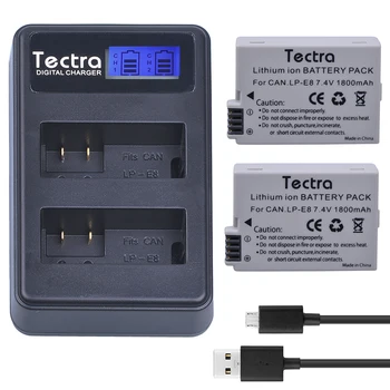 Tectra 2VNT LP-E8 LPE8 LP E8 Li-ion Fotoaparato Baterija + LCD USB Dual Kroviklis Canon EOS 550D 600D 650D 700D