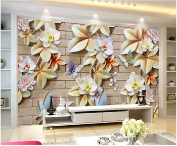 WDBH Pasirinktinius nuotraukų 3d tapetai Drugelių orchidėja gėlė reljefo, tv foną, namų dekoro kambarį tapetai, sienų ir 3 d