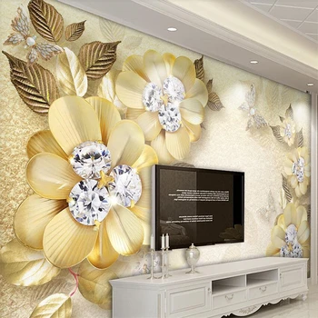wellyu Europos prabangos golden diamond gėlių šilko, papuošalais sienos užsakymą didelės freskos tapetai papel de parede para quarto freskos