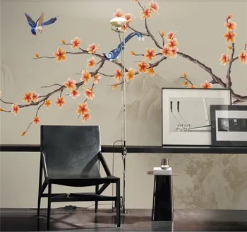 XUE SU Dideliais užsakymą sienų tapetai naujas Kinų stiliaus ranka-dažytos slyvų TV foną, dekoratyvinis dažymas